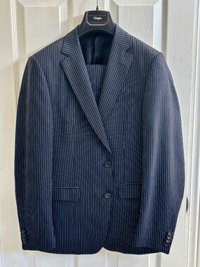 Navy Zegna Suit with white pinstripe.
